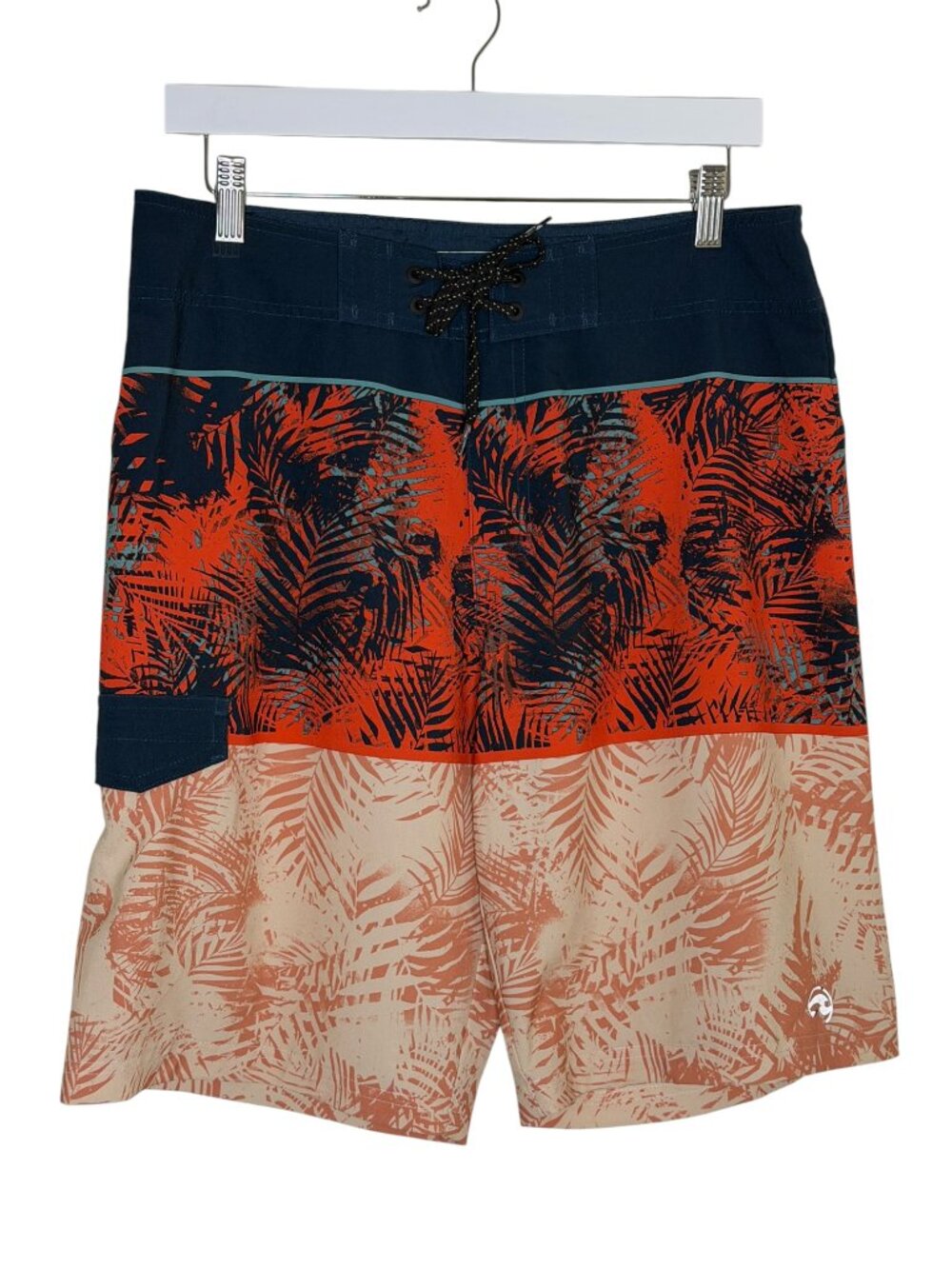 Ocean Current Board Shorts Tropical Palm Color Block Men Orange Blue 32